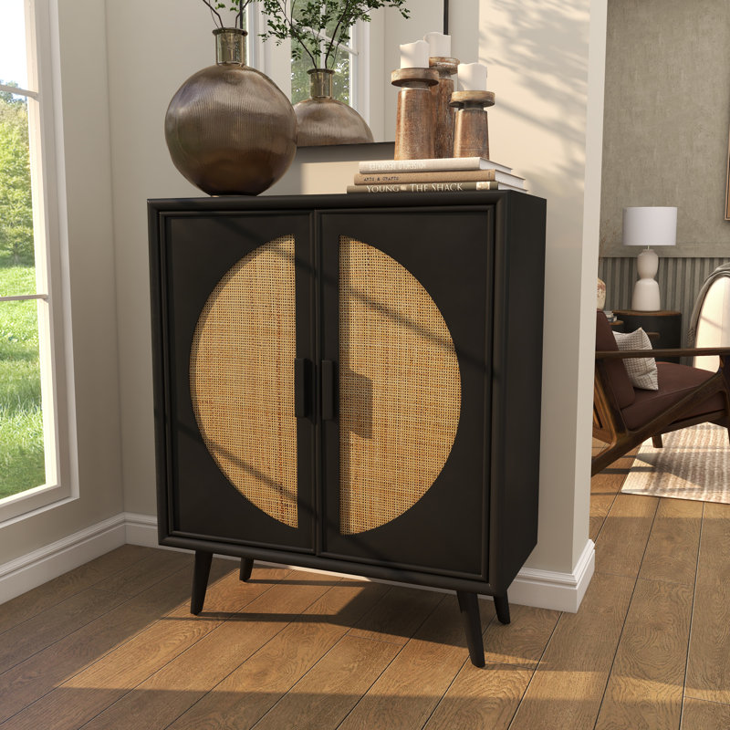 Bay Isle Home™ Maxfield Wood Geometric Cane Front 1 Shelf and 2